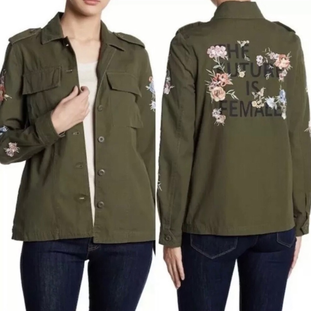 Coffee Shop Embroidered Military Jacket Size Large
